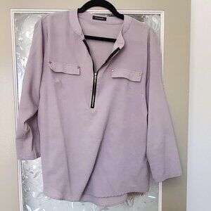 Grey & Black Blouse with zipper front and adjustable sleeves - size XL